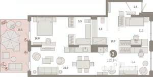 3-к квартира, вторичка, 114м2, 1/7 этаж