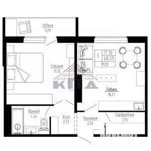 1-к квартира, строящийся дом, 51м2, 1/16 этаж