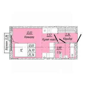 1-к квартира, строящийся дом, 25м2, 5/8 этаж