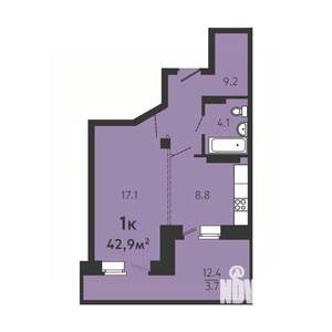1-к квартира, строящийся дом, 39м2, 2/16 этаж