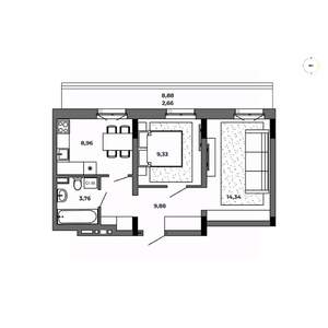 2-к квартира, строящийся дом, 49м2, 8/8 этаж
