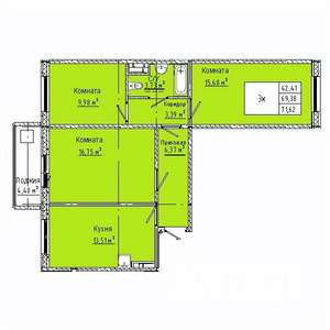 3-к квартира, вторичка, 72м2, 7/10 этаж