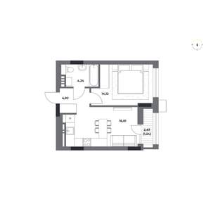 1-к квартира, строящийся дом, 40м2, 7/12 этаж