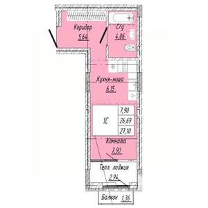 1-к квартира, строящийся дом, 27м2, 8/8 этаж