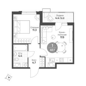 1-к квартира, вторичка, 40м2, 6/7 этаж