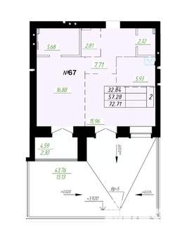 2-к квартира, вторичка, 57м2, 2/9 этаж