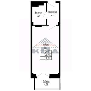 1-к квартира, строящийся дом, 30м2, 14/16 этаж