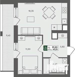 1-к квартира, строящийся дом, 49м2, 7/7 этаж
