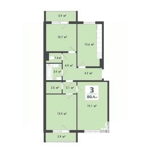3-к квартира, строящийся дом, 76м2, 2/10 этаж