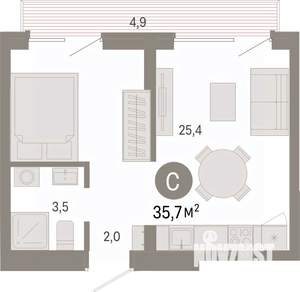 Студия квартира, вторичка, 36м2, 9/9 этаж