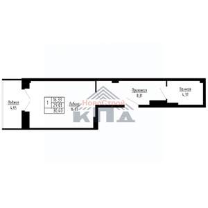 1-к квартира, строящийся дом, 30м2, 15/16 этаж