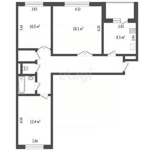3-к квартира, вторичка, 67м2, 2/12 этаж