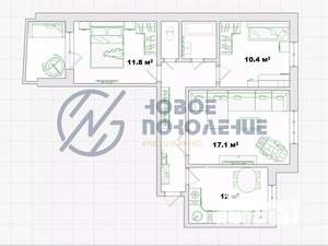 3-к квартира, вторичка, 63м2, 1/9 этаж