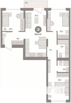 3-к квартира, вторичка, 85м2, 4/16 этаж