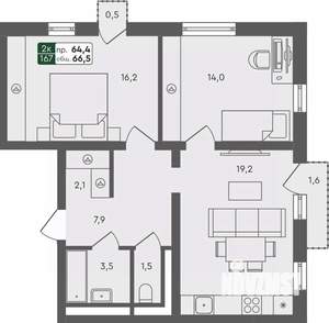 2-к квартира, строящийся дом, 67м2, 3/4 этаж