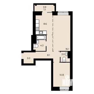 2-к квартира, строящийся дом, 55м2, 5/15 этаж