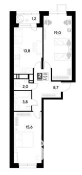 2-к квартира, строящийся дом, 64м2, 5/21 этаж