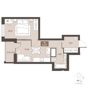 1-к квартира, вторичка, 41м2, 9/17 этаж