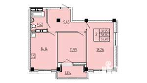 2-к квартира, строящийся дом, 62м2, 14/16 этаж