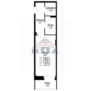 1-к квартира, строящийся дом, 33м2, 6/16 этаж
