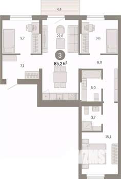 3-к квартира, вторичка, 85м2, 5/7 этаж