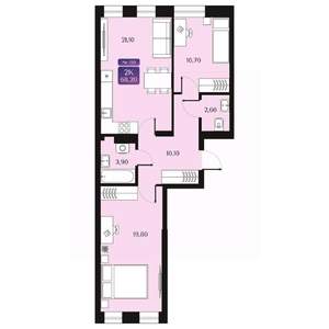 2-к квартира, вторичка, 68м2, 7/9 этаж