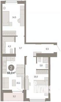 2-к квартира, вторичка, 66м2, 4/16 этаж