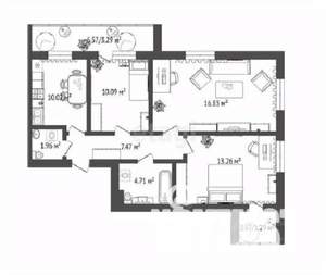 3-к квартира, строящийся дом, 71м2, 9/16 этаж