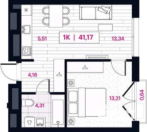 1-к квартира, вторичка, 41м2, 13/15 этаж