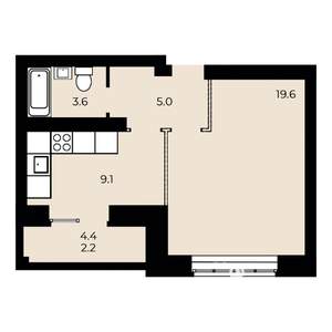 1-к квартира, строящийся дом, 39м2, 4/15 этаж