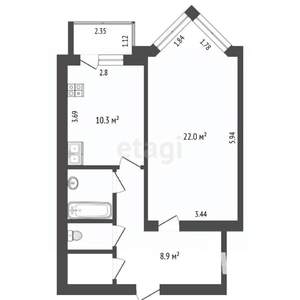 1-к квартира, вторичка, 48м2, 3/8 этаж