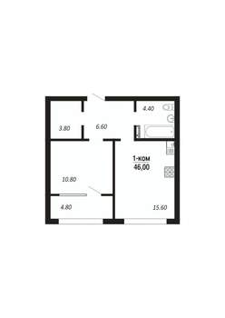 1-к квартира, строящийся дом, 46м2, 15/16 этаж