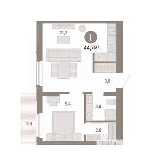 1-к квартира, вторичка, 45м2, 6/16 этаж