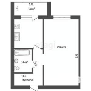 1-к квартира, вторичка, 35м2, 4/16 этаж