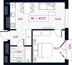 1-к квартира, строящийся дом, 41м2, 11/15 этаж