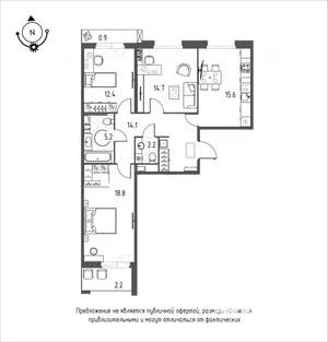 3-к квартира, вторичка, 86м2, 6/12 этаж