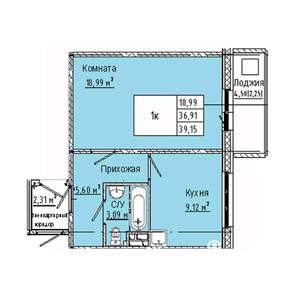 1-к квартира, строящийся дом, 39м2, 7/10 этаж