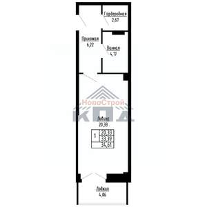 1-к квартира, строящийся дом, 35м2, 4/16 этаж