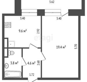 1-к квартира, вторичка, 37м2, 3/9 этаж