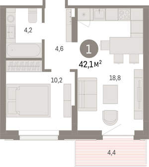 1-к квартира, вторичка, 42м2, 7/9 этаж