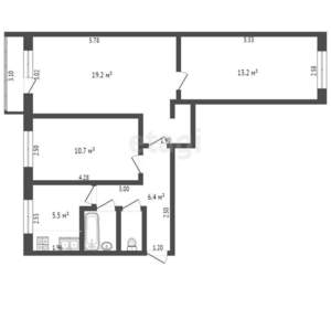 3-к квартира, вторичка, 59м2, 3/5 этаж