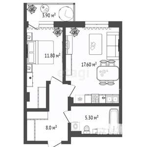 1-к квартира, сданный дом, 45м2, 9/10 этаж