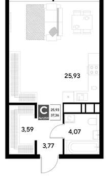Студия квартира, строящийся дом, 37м2, 19/21 этаж
