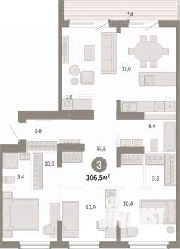 3-к квартира, вторичка, 106м2, 8/9 этаж