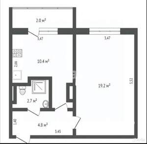 1-к квартира, вторичка, 37м2, 5/5 этаж