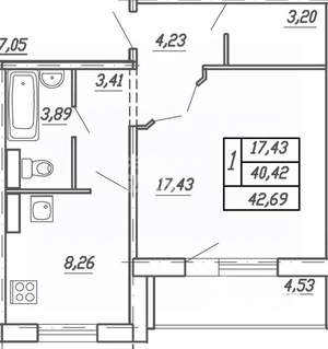 1-к квартира, вторичка, 42м2, 6/10 этаж