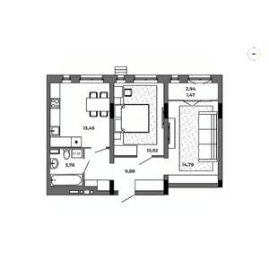 2-к квартира, строящийся дом, 56м2, 3/8 этаж