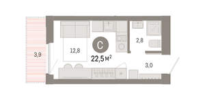 Студия квартира, вторичка, 23м2, 7/16 этаж