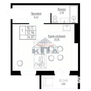 1-к квартира, строящийся дом, 35м2, 6/8 этаж