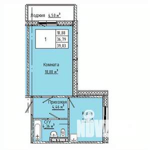 1-к квартира, строящийся дом, 39м2, 1/10 этаж